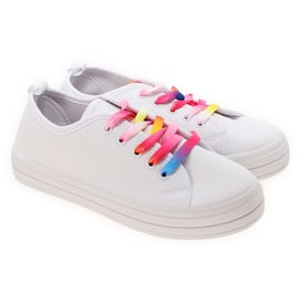 Ladies Super Sole White Sneakers w/ Tie Dye Laces