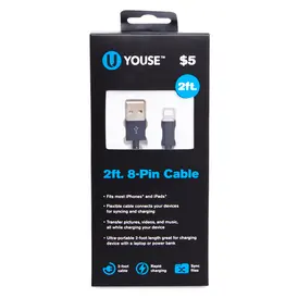 2ft braided 8-pin charging cable